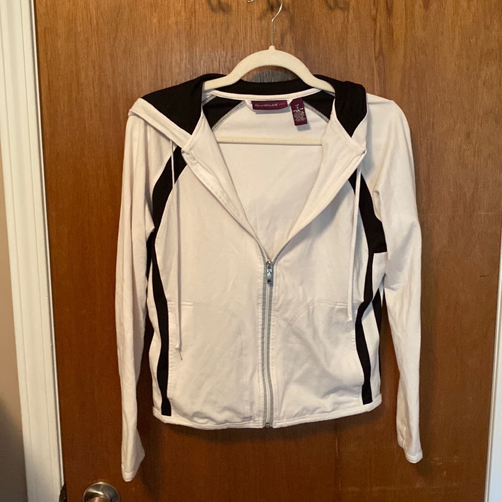 Gloria Vanderbilt sport zip up hoodie jacket. White and black size small